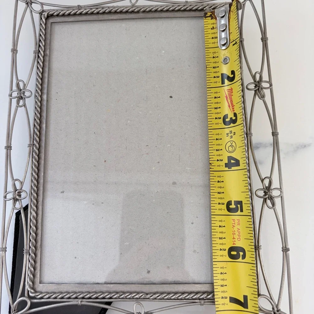 Vintage Wire Metal Photo Frame Pewter Tone Floral Bow Detail 5x7‎ Picture Frame